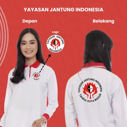 Jual kaos Yayasan Jantung Sehat Indonesia di Jakarta dengan desain custom. Dukung kesehatan jantung dan pesan kesehatan melalui kaos berkualitas.